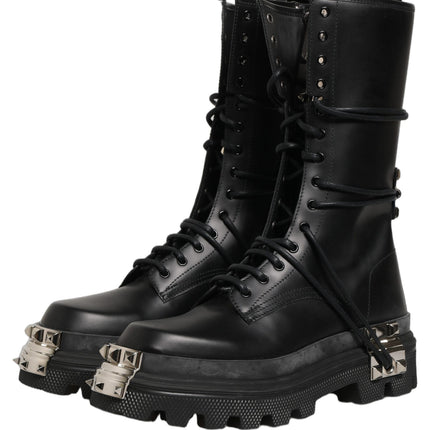 Dolce & Gabbana Black Stud Platform Combat High Boots Shoes