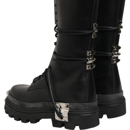 Dolce & Gabbana Black Stud Platform Combat High Boots Shoes