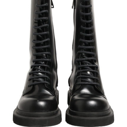 Dolce & Gabbana Black Leather Lace Up Men Combat Boots Shoes