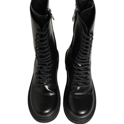 Dolce & Gabbana Black Leather Lace Up Men Combat Boots Shoes