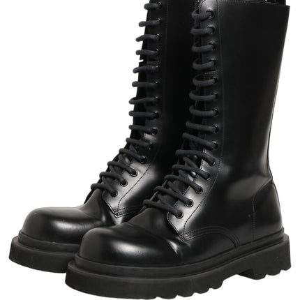 Dolce & Gabbana Black Leather Lace Up Men Combat Boots Shoes