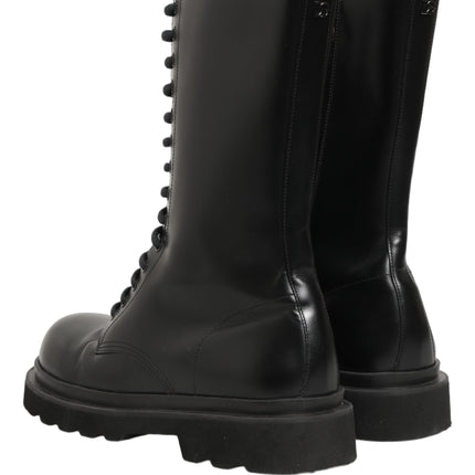 Dolce & Gabbana Black Leather Lace Up Men Combat Boots Shoes