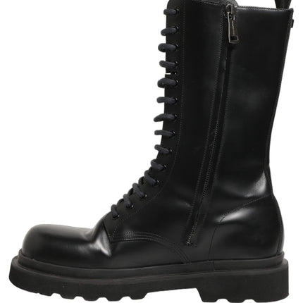 Dolce & Gabbana Black Leather Lace Up Men Combat Boots Shoes