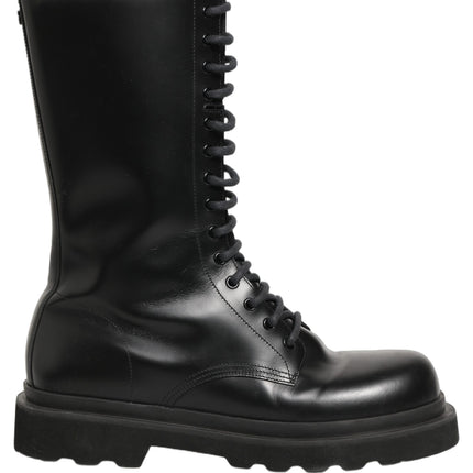 Dolce & Gabbana Black Leather Lace Up Men Combat Boots Shoes