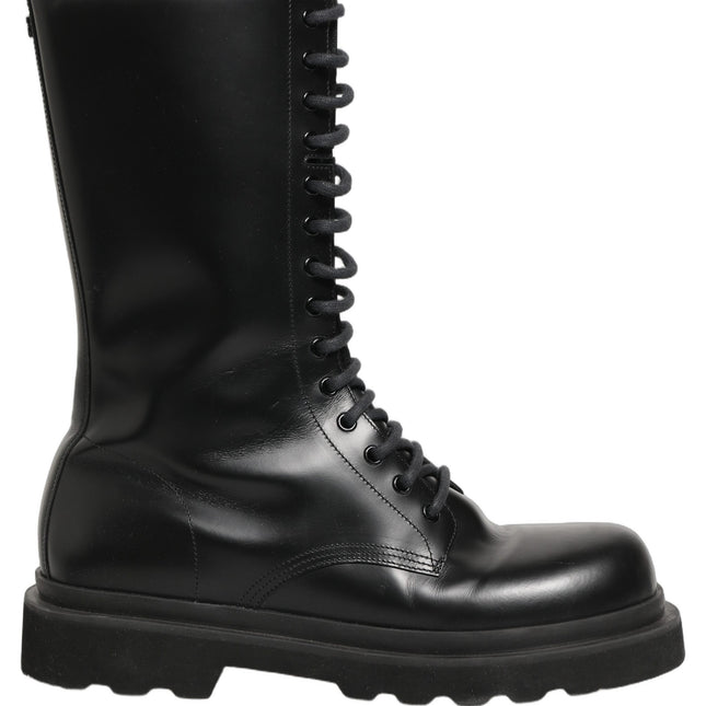 Dolce & Gabbana Black Leather Lace Up Men Combat Boots Shoes