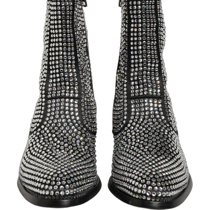 Dolce & Gabbana Black Crystal Embellished Ankle Boots Shoes