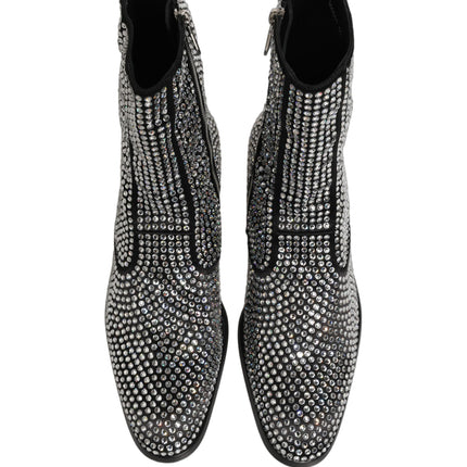 Dolce & Gabbana Black Crystal Embellished Ankle Boots Shoes