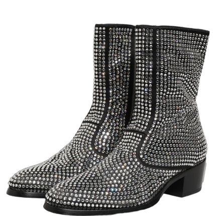 Dolce & Gabbana Black Crystal Embellished Ankle Boots Shoes