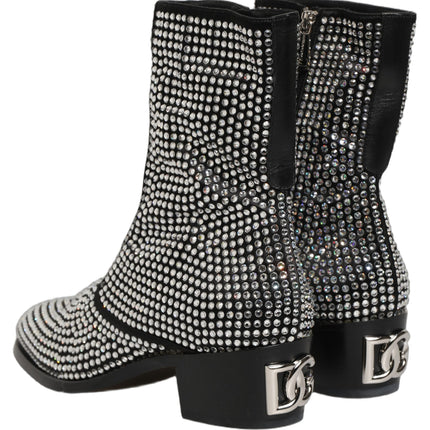 Dolce & Gabbana Black Crystal Embellished Ankle Boots Shoes