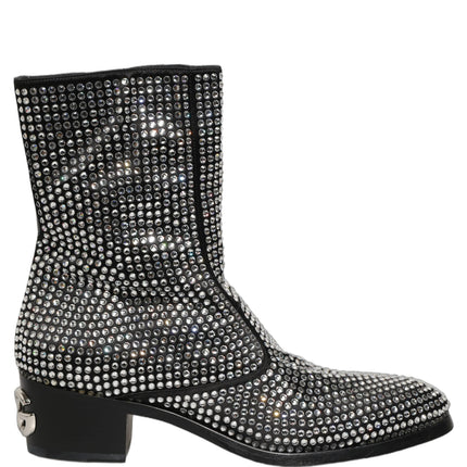 Dolce & Gabbana Black Crystal Embellished Ankle Boots Shoes