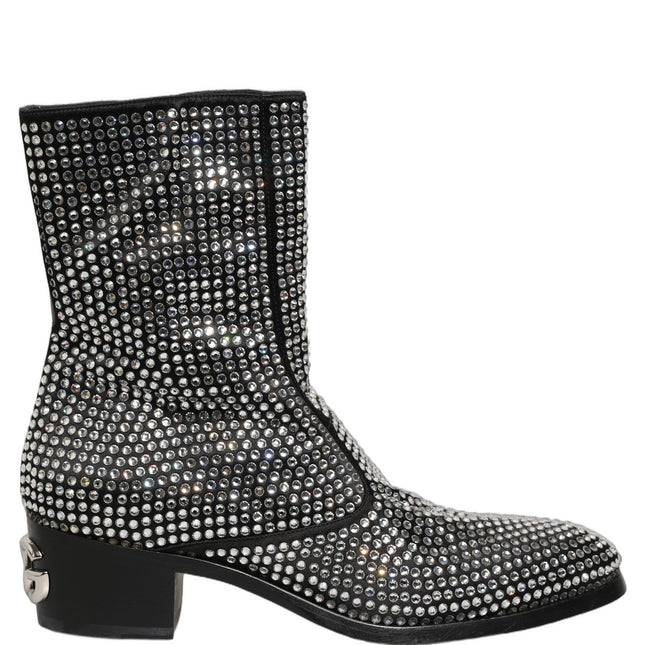 Dolce & Gabbana Black Crystal Embellished Ankle Boots Shoes
