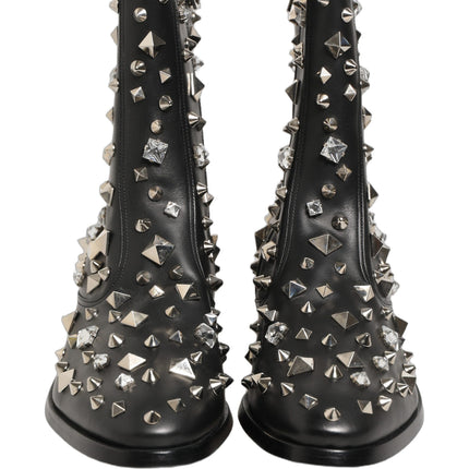 Dolce & Gabbana Black Crystal Embellished Short Boots Shoes
