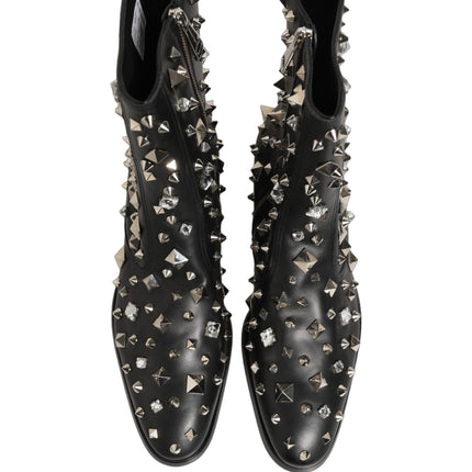 Dolce & Gabbana Black Crystal Embellished Short Boots Shoes