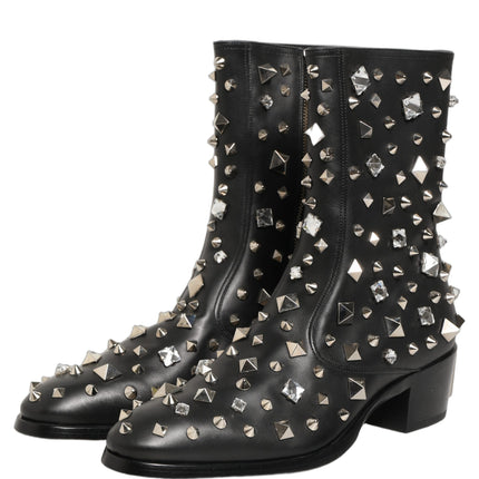 Dolce & Gabbana Black Crystal Embellished Short Boots Shoes