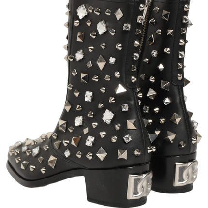 Dolce & Gabbana Black Crystal Embellished Short Boots Shoes