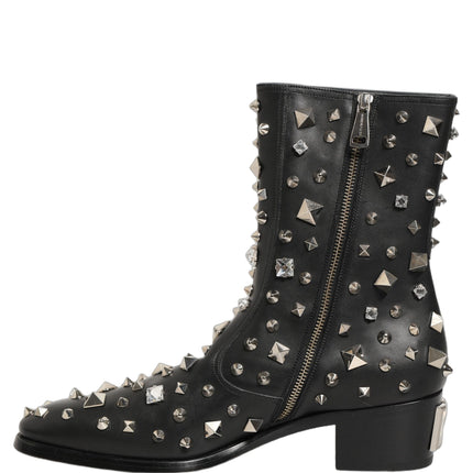Dolce & Gabbana Black Crystal Embellished Short Boots Shoes