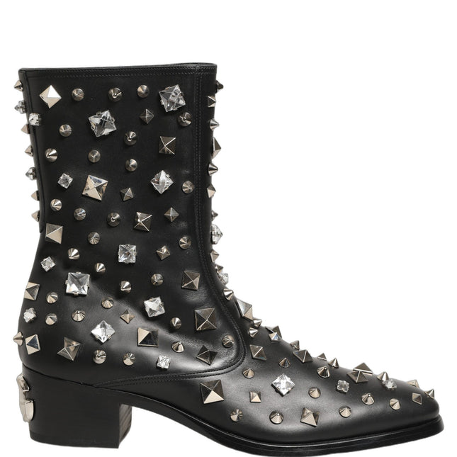 Dolce & Gabbana Black Crystal Embellished Short Boots Shoes