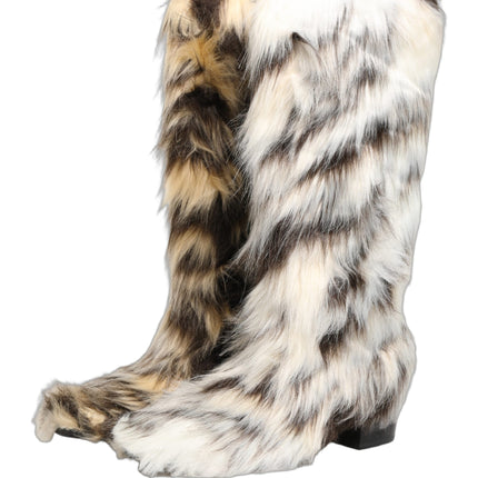 Dolce & Gabbana Multicolor Knee High Faux Fur Boots Shoes