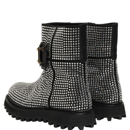 Dolce & Gabbana Black Crystal Embellished Short Boots Shoes