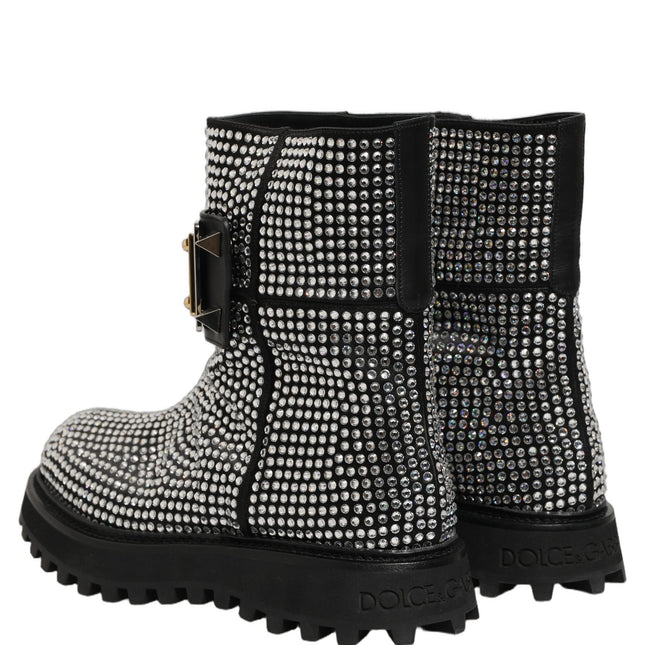 Dolce & Gabbana Black Crystal Embellished Short Boots Shoes