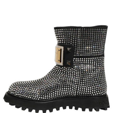 Dolce & Gabbana Black Crystal Embellished Short Boots Shoes