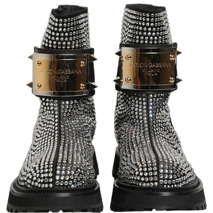 Dolce & Gabbana Black Crystal Embellished Short Boots Shoes