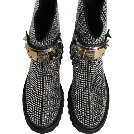 Dolce & Gabbana Black Crystal Embellished Short Boots Shoes