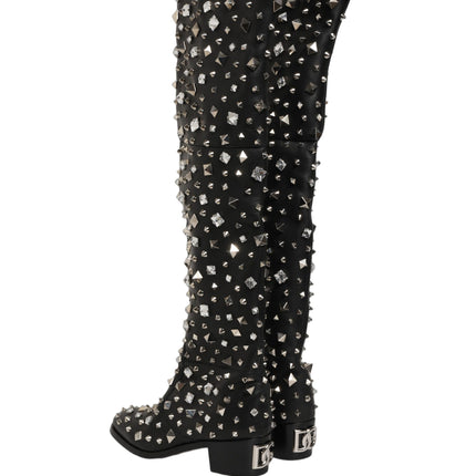 Dolce & Gabbana Black Crystal Embellished High Boots Shoes