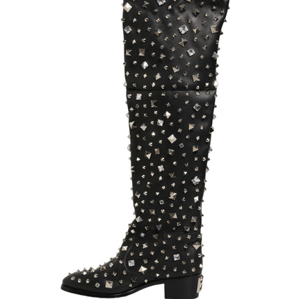 Dolce & Gabbana Black Crystal Embellished High Boots Shoes