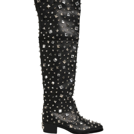 Dolce & Gabbana Black Crystal Embellished High Boots Shoes