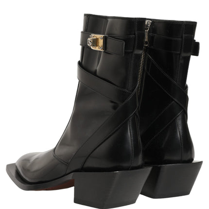 Dolce & Gabbana Black Leather DG Plaque Mid Calf Boots Shoes