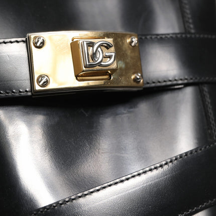 Dolce & Gabbana Black Leather DG Plaque Mid Calf Boots Shoes