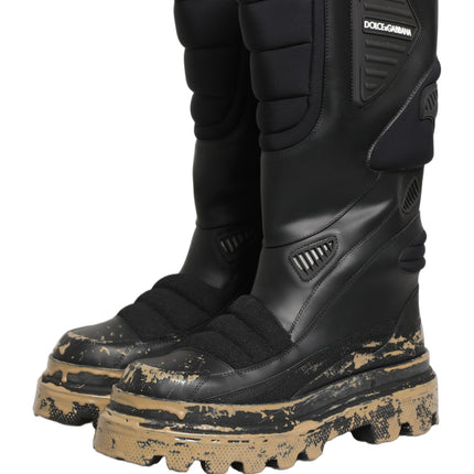 Dolce & Gabbana Black Leather Biker Mid Calf Men Boots Shoes