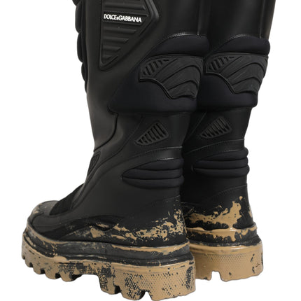 Dolce & Gabbana Black Leather Biker Mid Calf Men Boots Shoes