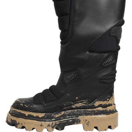 Dolce & Gabbana Black Leather Biker Mid Calf Men Boots Shoes