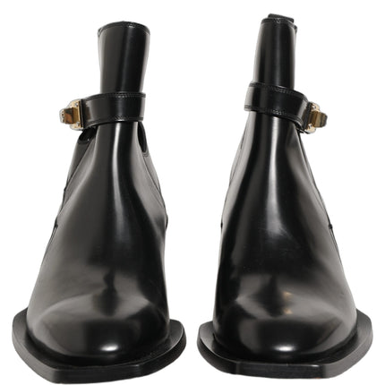 Dolce & Gabbana Black Leather DG Plaque Ankle Boots Shoes