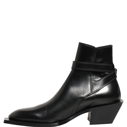 Dolce & Gabbana Black Leather DG Plaque Ankle Boots Shoes
