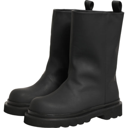 Dolce & Gabbana Black Leather Mid Calf Chunky Men Boots Shoes