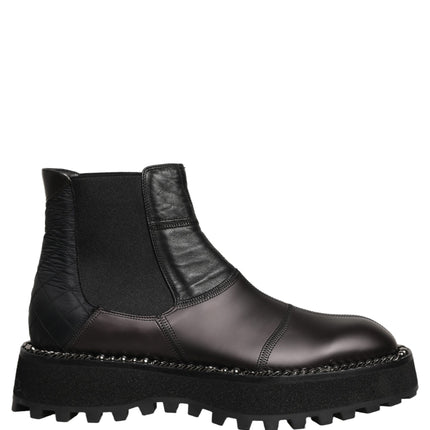 Dolce & Gabbana Black Chelsea Boots Leather Slip On Men Shoes