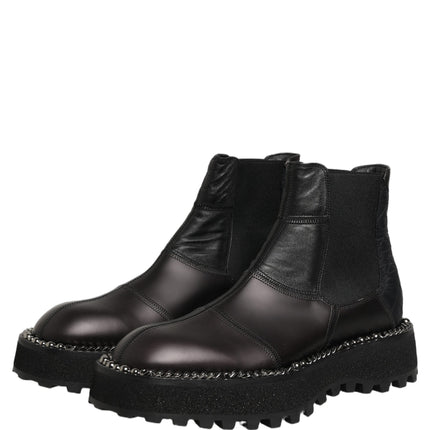 Dolce & Gabbana Black Chelsea Boots Leather Slip On Men Shoes