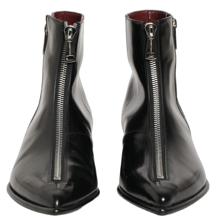 Dolce & Gabbana Black Leather Zipper Mid Calf Men Boots Shoes