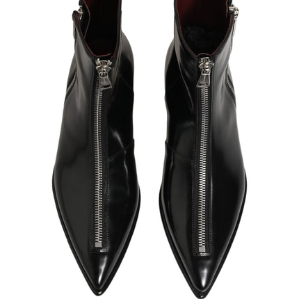 Dolce & Gabbana Black Leather Zipper Mid Calf Men Boots Shoes