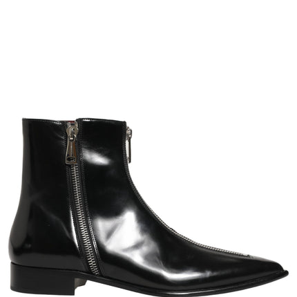 Dolce & Gabbana Black Leather Zipper Mid Calf Men Boots Shoes