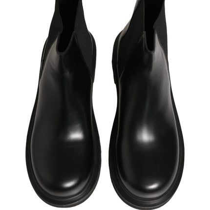 Dolce & Gabbana Black Chelsea Boots Leather Slip On Men Shoes