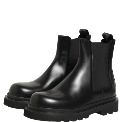 Dolce & Gabbana Black Chelsea Boots Leather Slip On Men Shoes