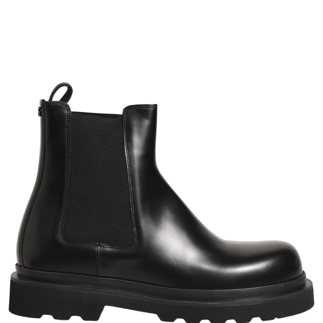 Dolce & Gabbana Black Chelsea Boots Leather Slip On Men Shoes