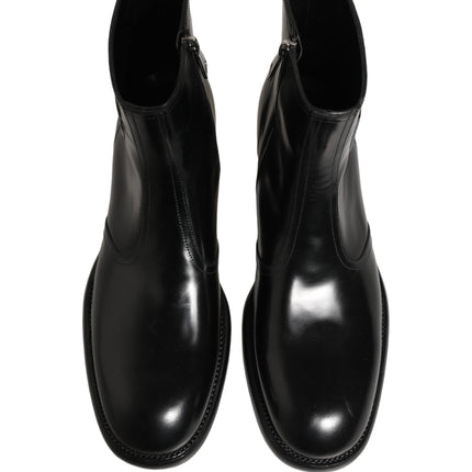Dolce & Gabbana Black Leather Embossed Logo Ankle Boots Shoes