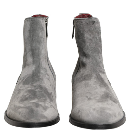 Dolce & Gabbana Gray Suede Leather Chelsea Boots Shoes