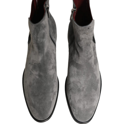 Dolce & Gabbana Gray Suede Leather Chelsea Boots Shoes