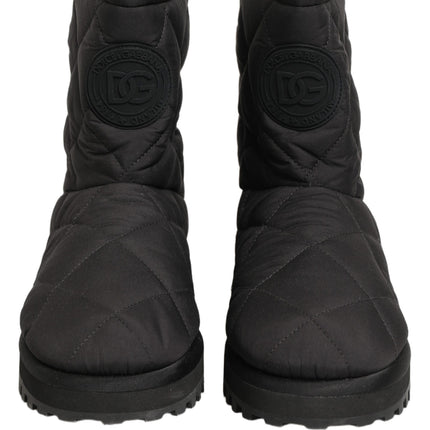 Dolce & Gabbana Black Quilted Effect Mid Calf Boots Shoes